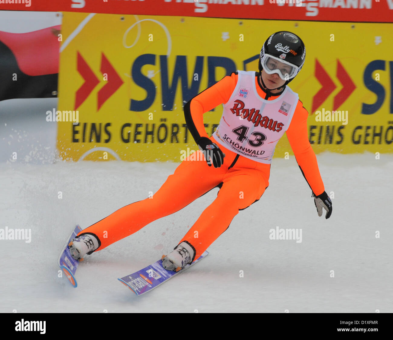 U.S. American ski jumper Lindsey Van arrives at the finishing line