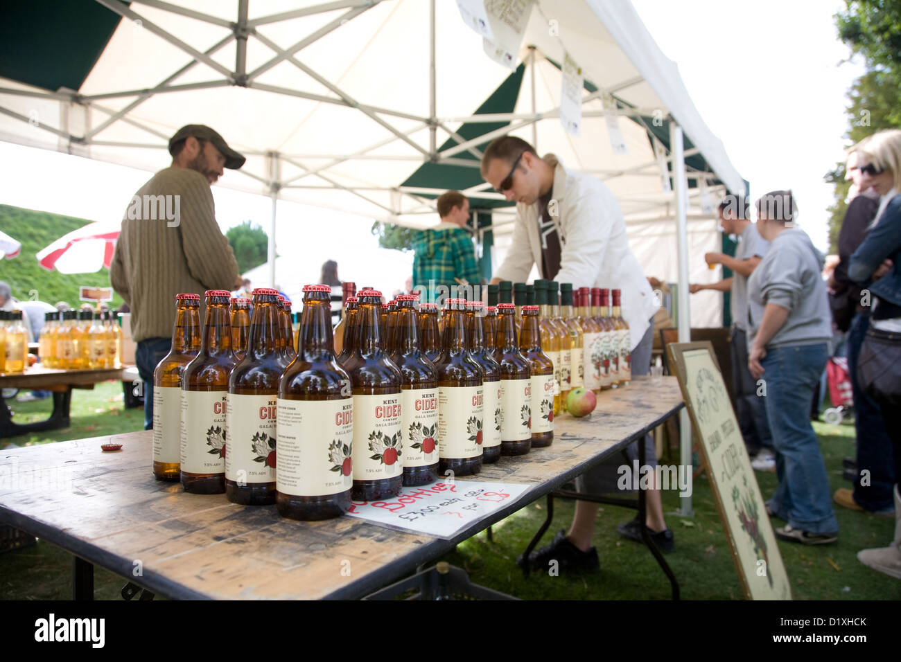 Bottles of cider and apple juice on stall in Dane John Gardens
