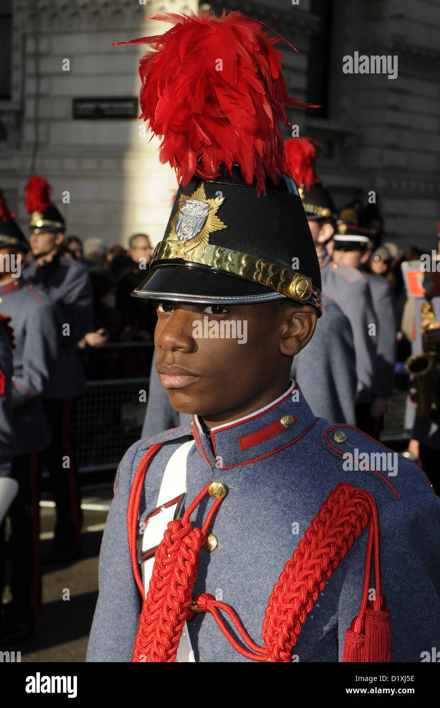 Portrait Of Boy In Marching Band At London New Year's Day Parade Stock Photo