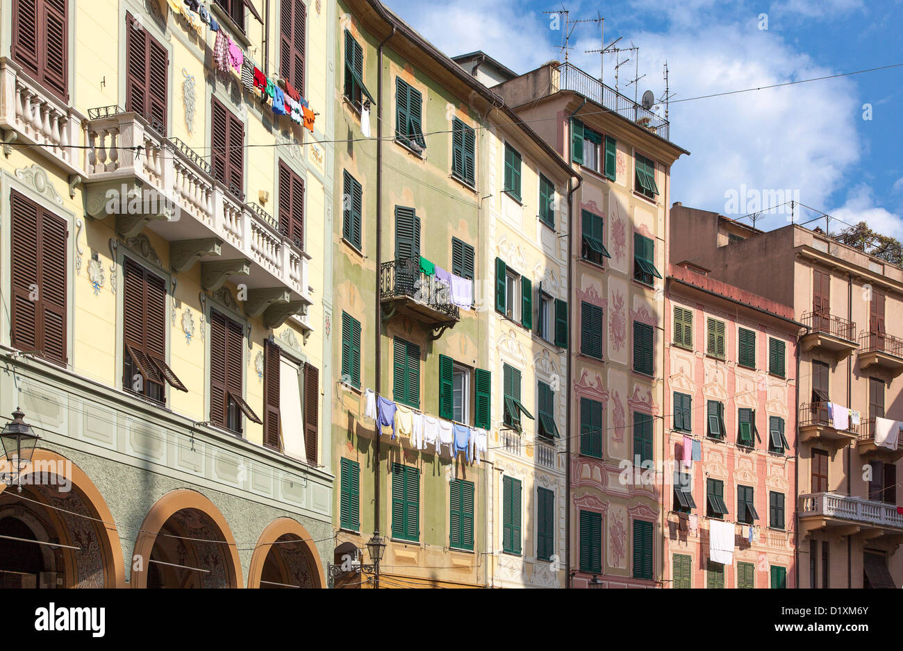 Buildings on Piazza Caprera in Santa Margherita Ligure. Liguria, Italy. Stock Photo