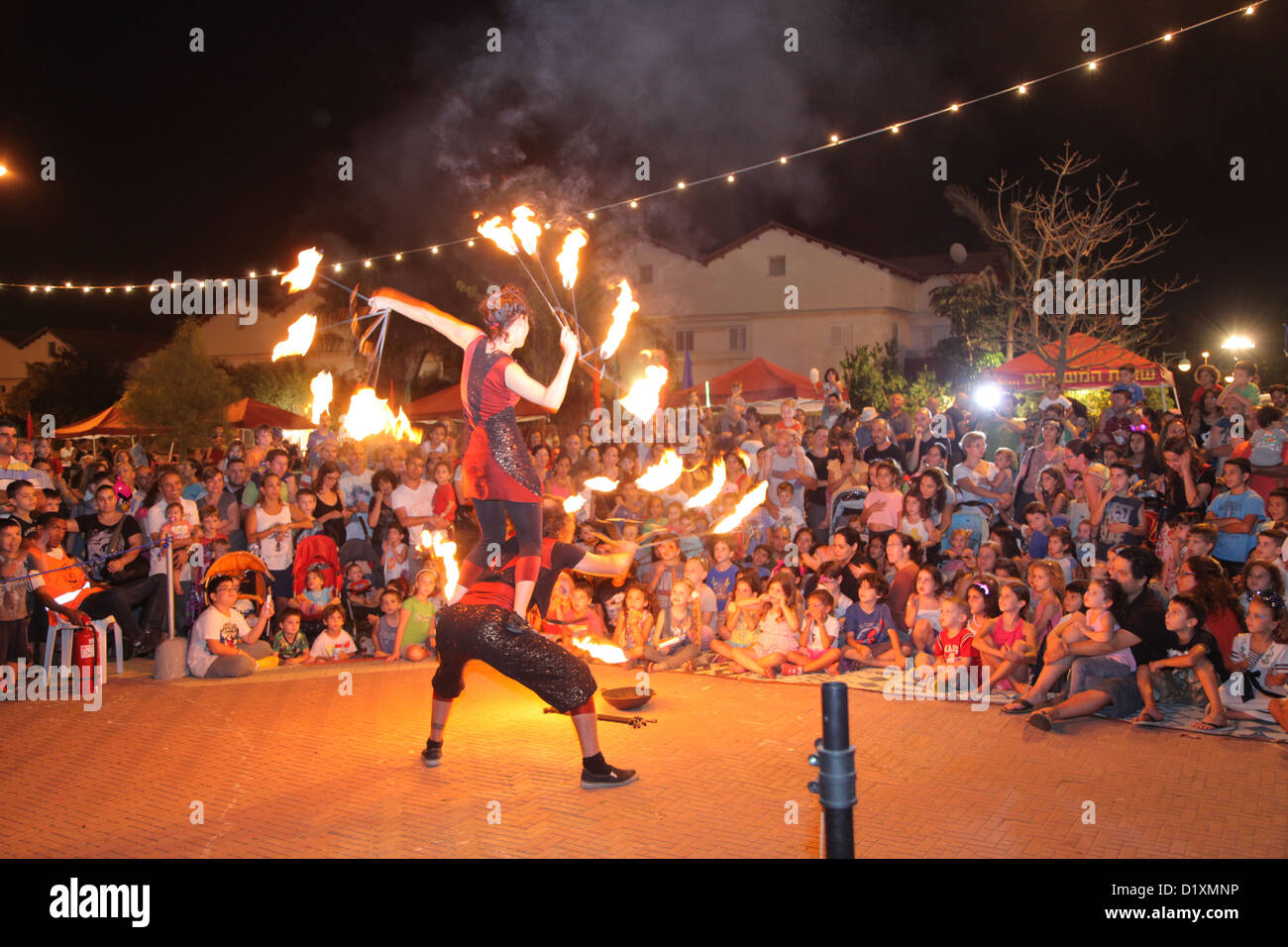 A fire preformance at a festival. Photographed in Israel, Kfar Yona Stock Photo