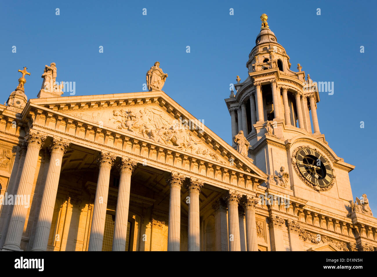 London, Greater London, England. The west front of St Paul's Cathedral, sunset. Stock Photo