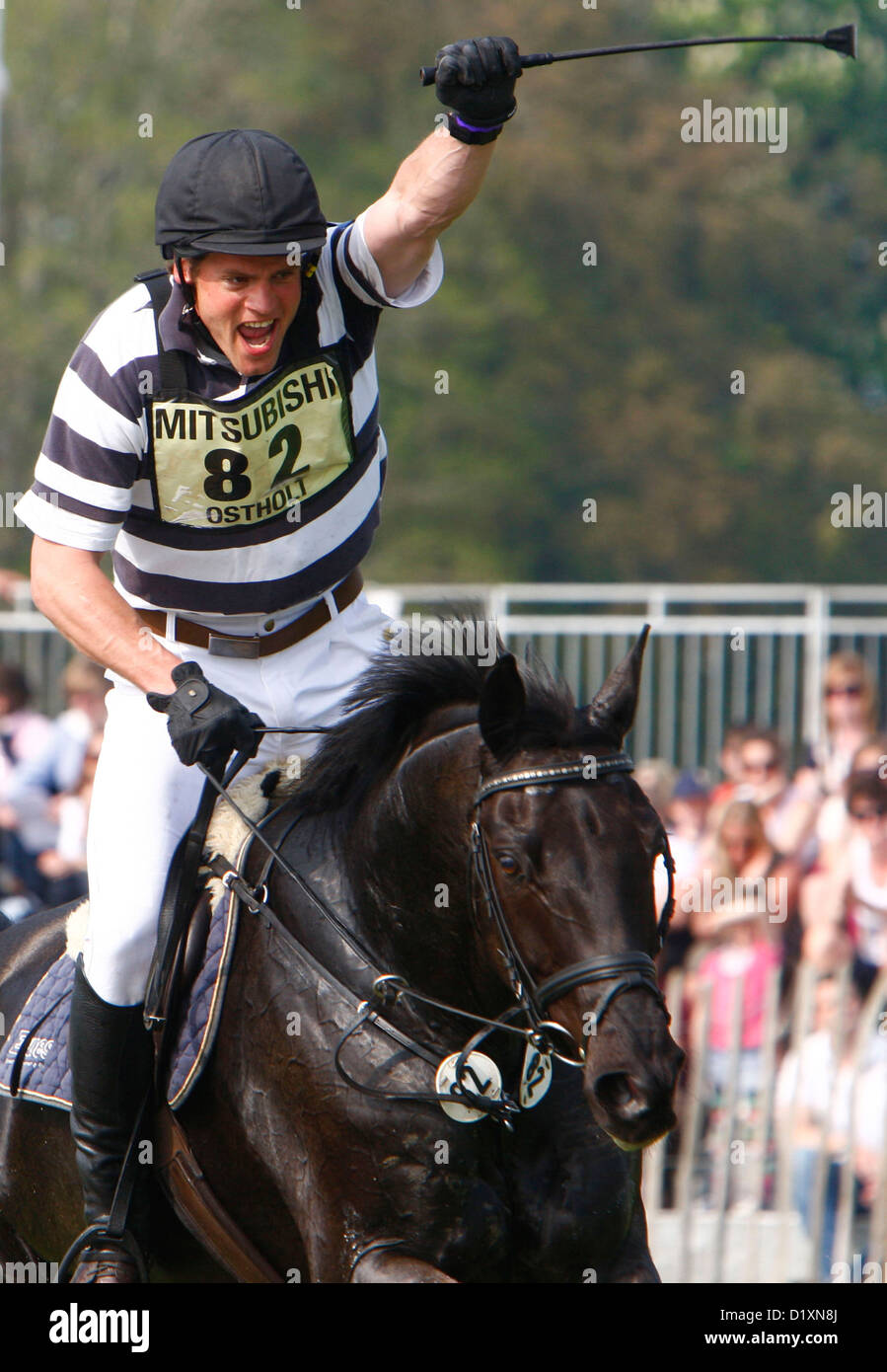 24.04.2011 Andreas Ostholt on Franco Jeas at Badminton Horse Trials. Picture by James Galvin Stock Photo