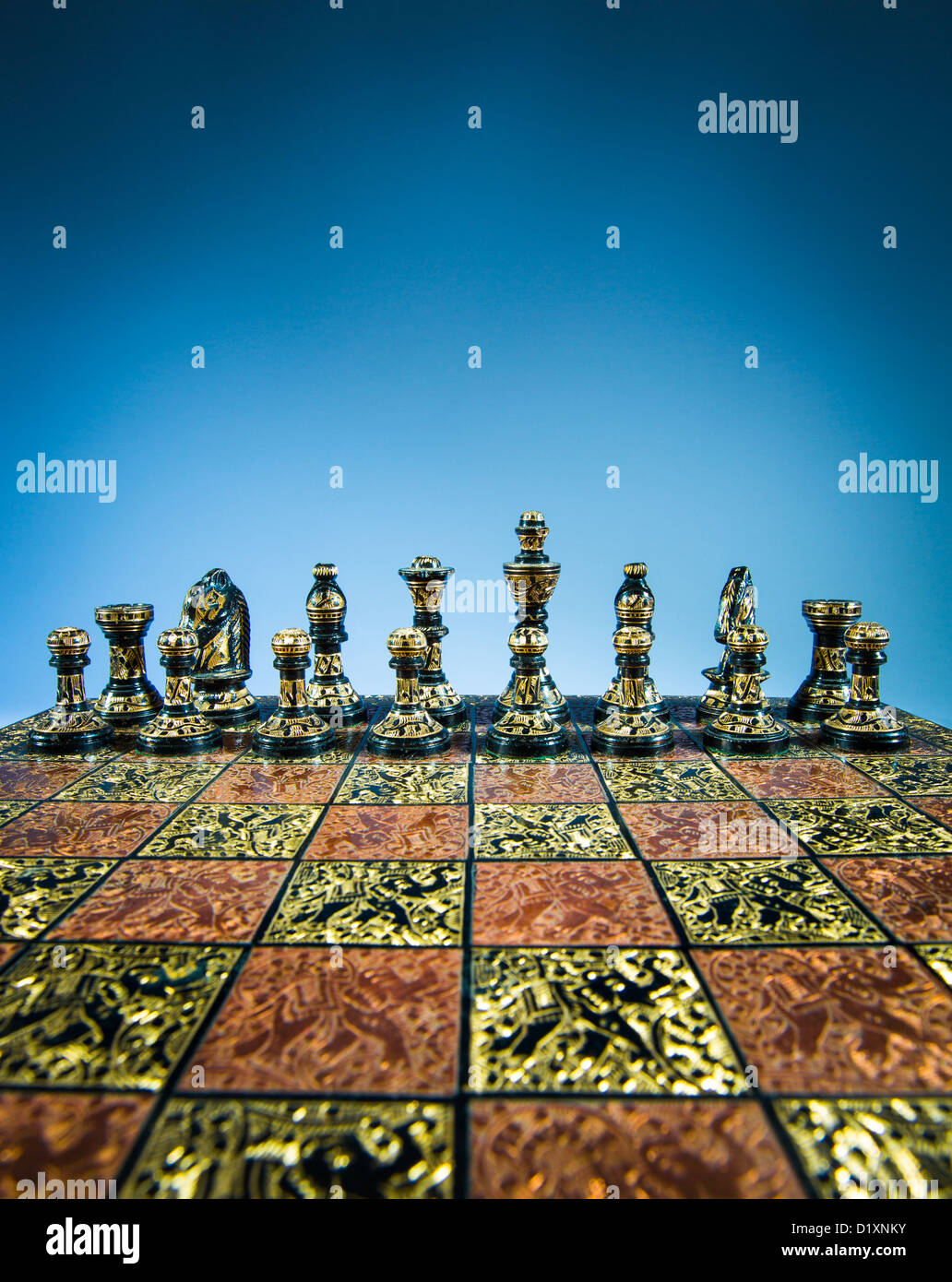 chess on a blue background Stock Photo