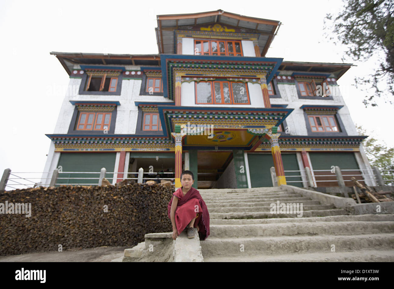 Monk Sitting , Tawang Monastery, Arunachal Pradesh, India Stock Photo