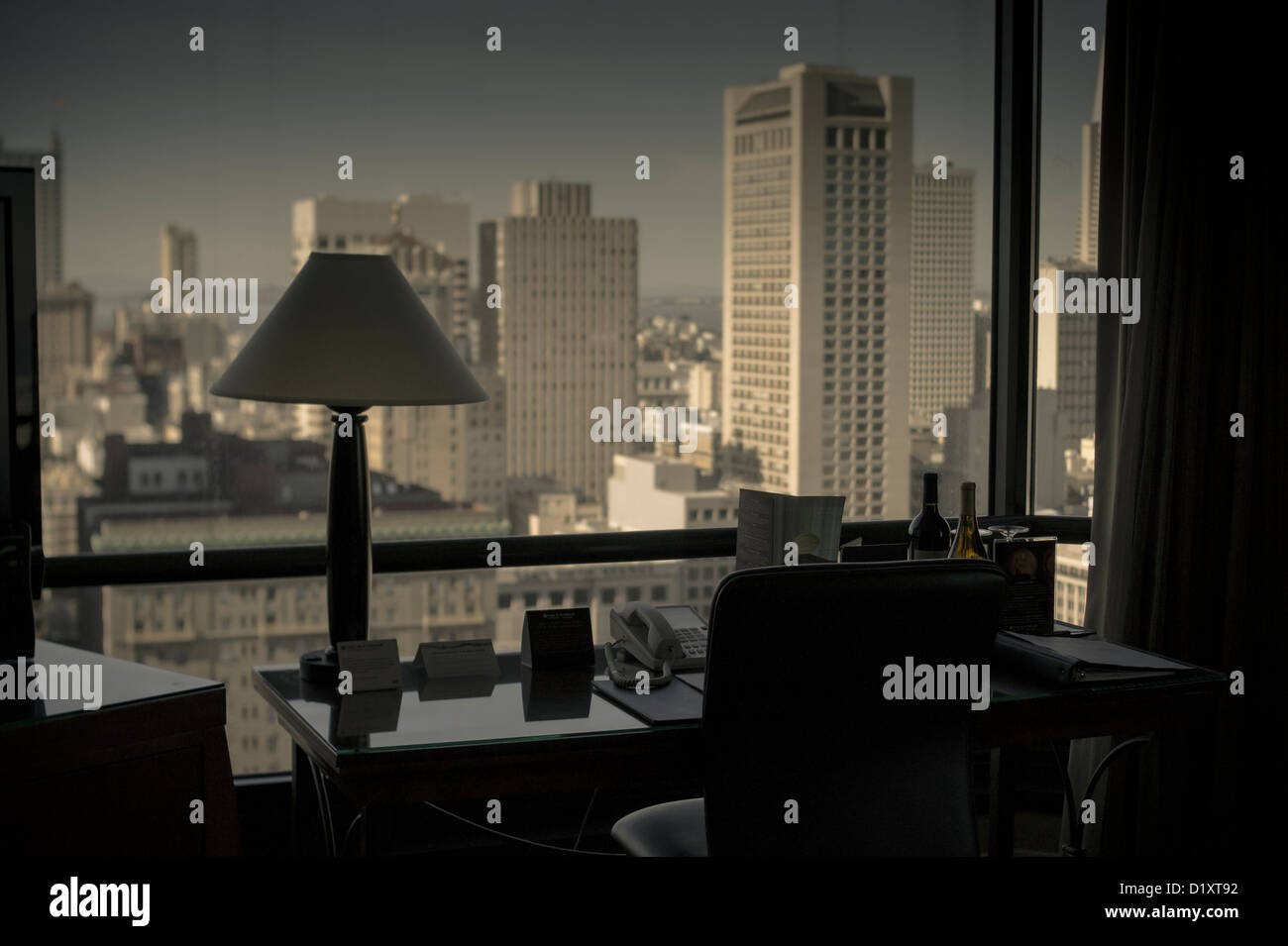 Hotel room with a view of San Francisco Stock Photo