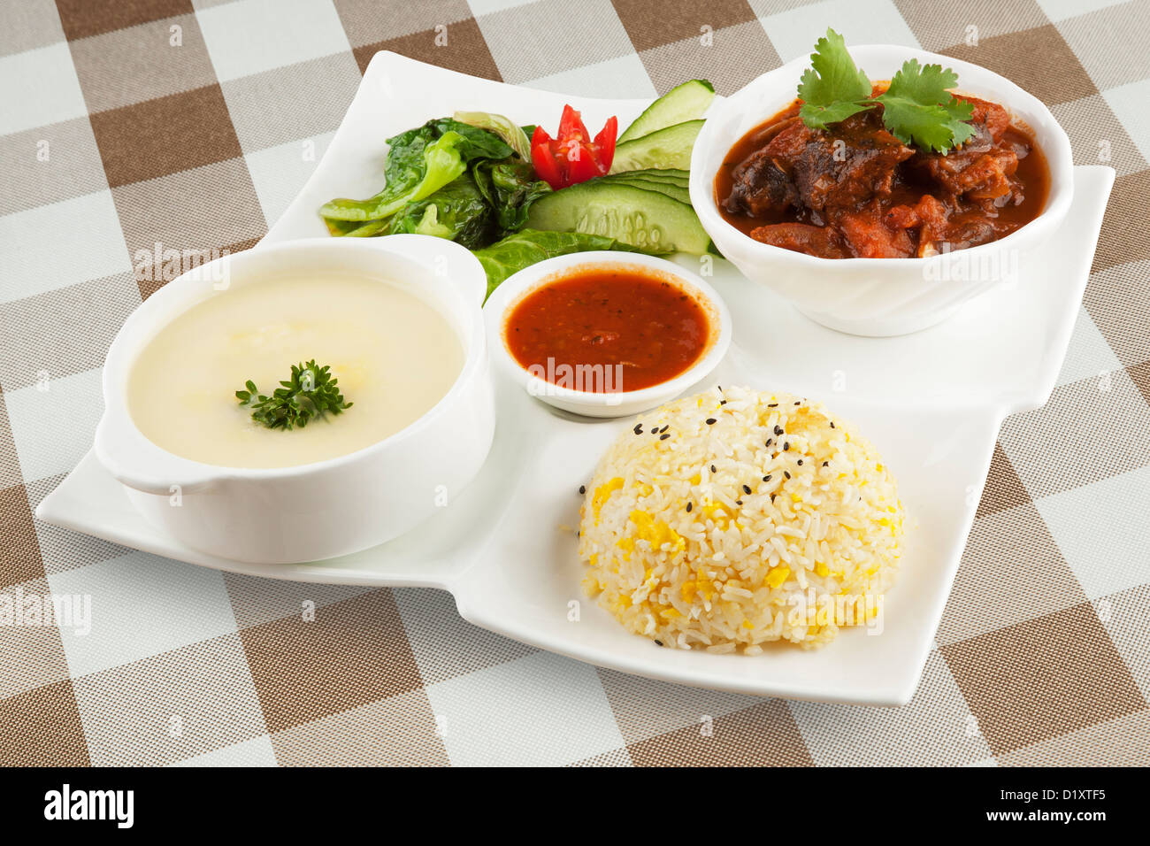 Delicious Beef Stew with soup and rice. With clipping path Stock Photo
