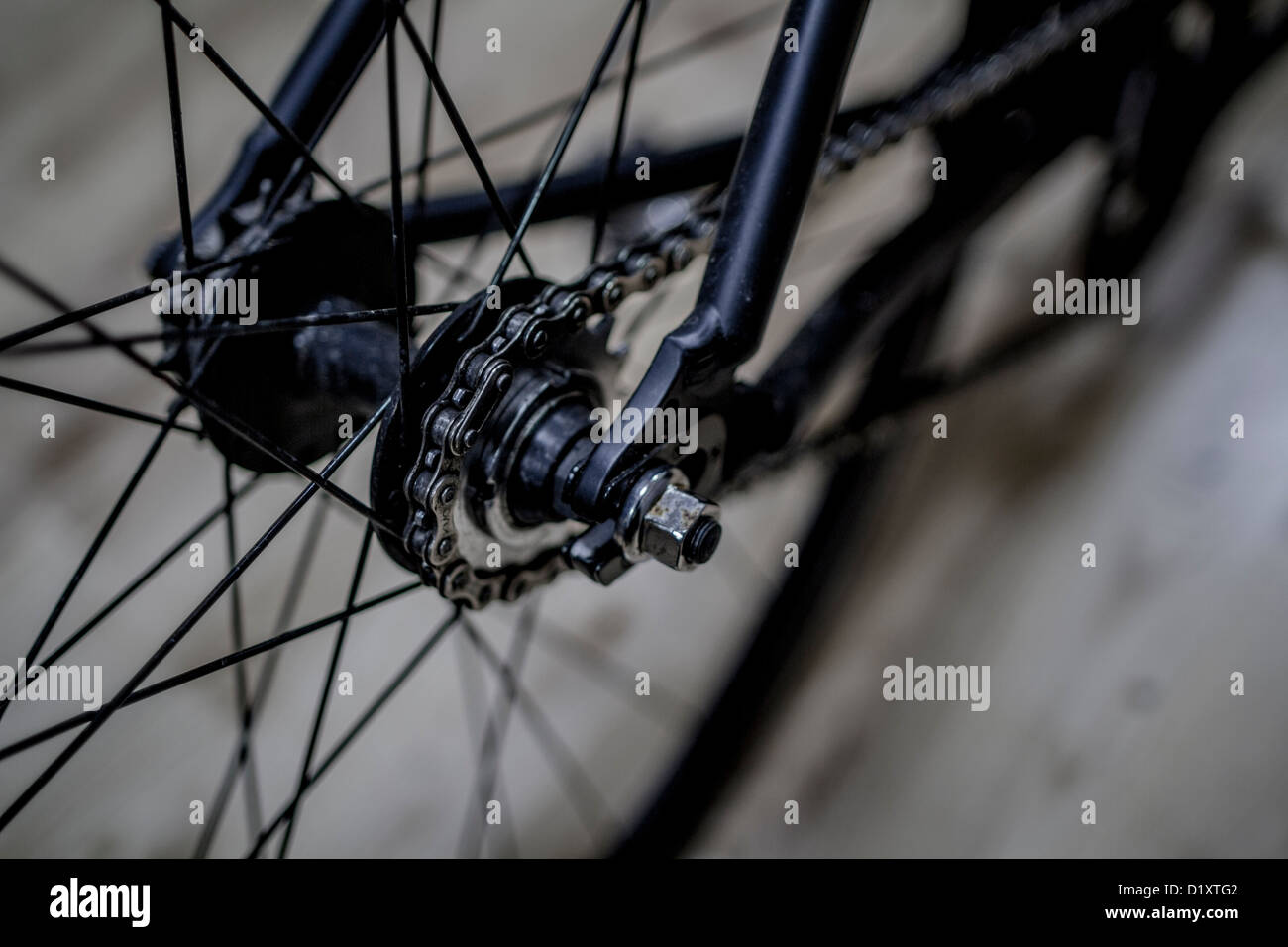 Fixie bicycle with rear sprocket detail Stock Photo