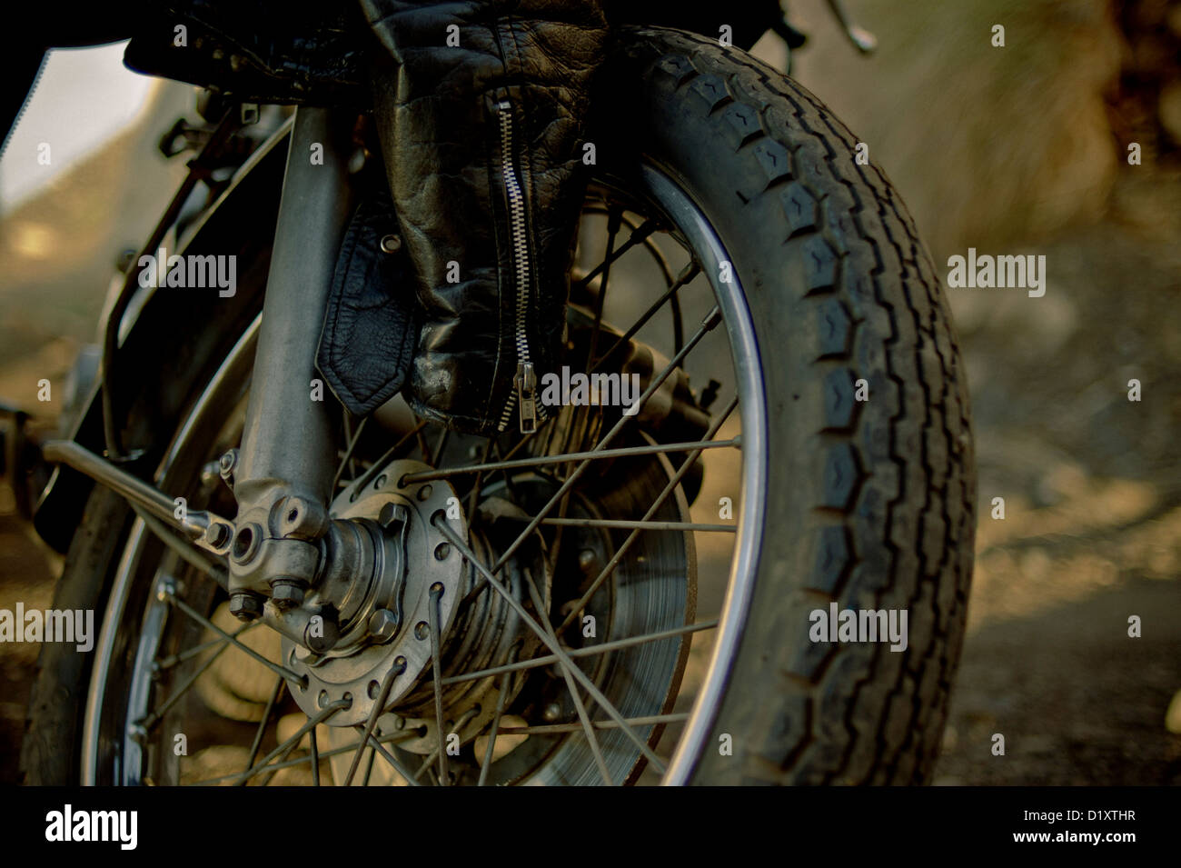 Front wheel of a vintage Honda motorcycle Stock Photo