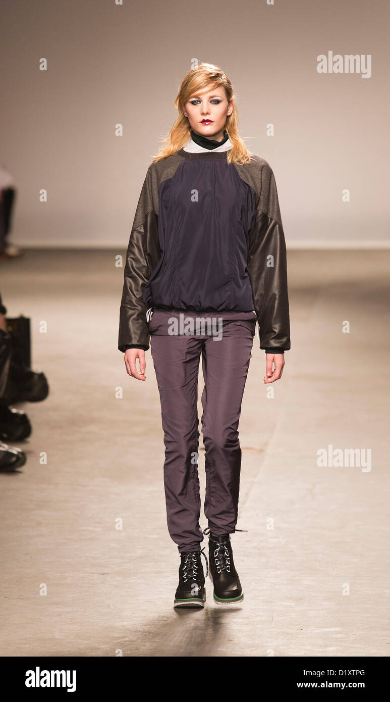 Tuesday, 8 January 2013. London, United Kingdom. Designer Christopher Shannon shows his Autumn/Winter 2013 collection at a catwalk show during London Collections: Men. Menswear fashion event which used to be part of London Fashion Week. Photo credit: CatwalkFashion/Alamy Live News Stock Photo