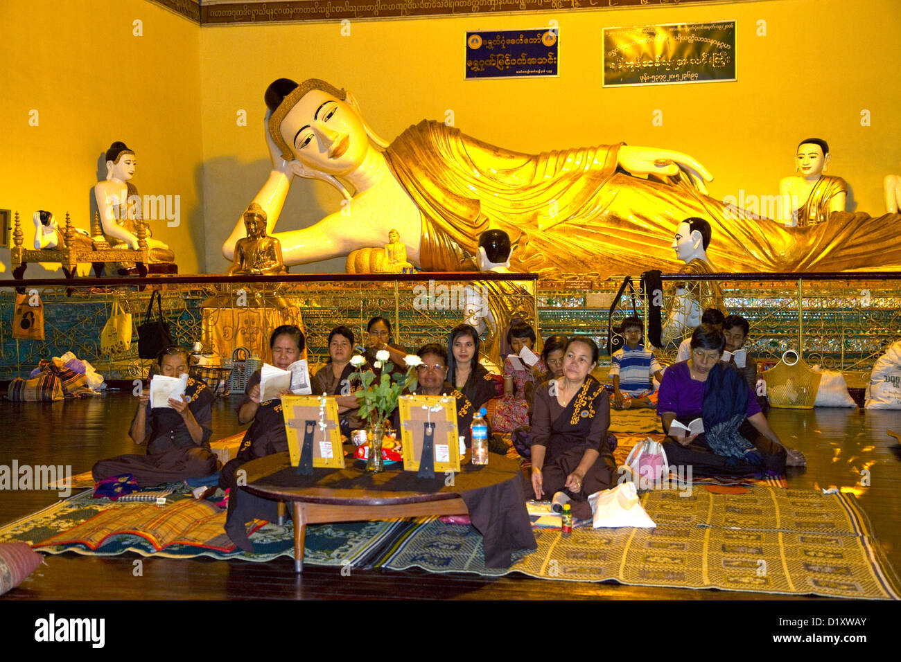 Laying buddha at the Shwedagon Paya located in (Rangoon)Yangon, (Burma) Myanmar. Stock Photo