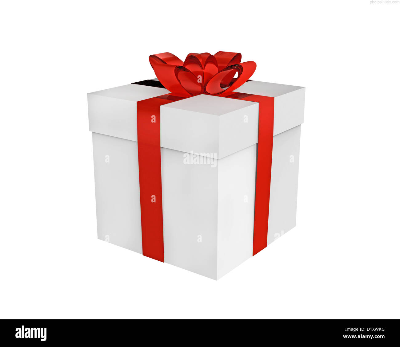 red 3D gift box isolated on white background Stock Photo - Alamy