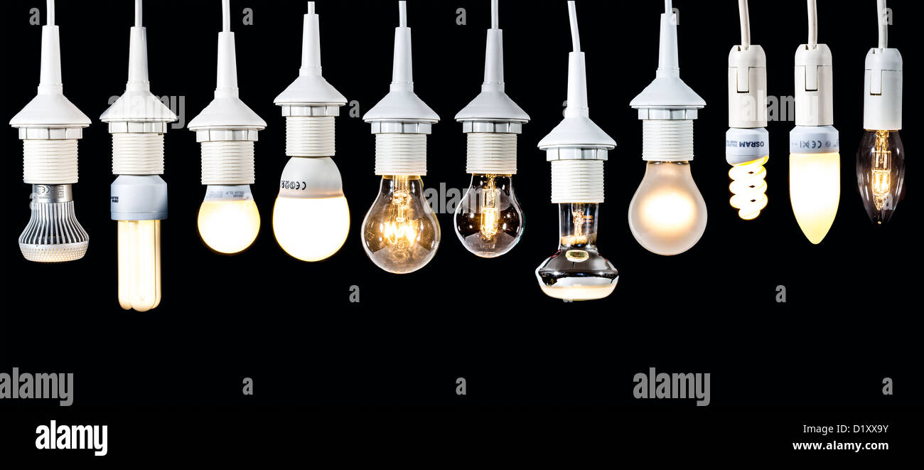 Different light bulbs, energy saving lamps. Electric light Stock Photo