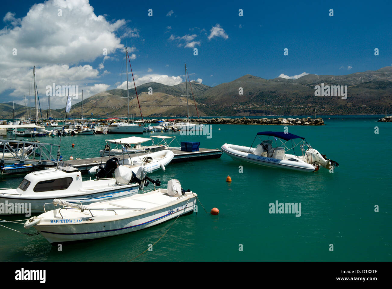 Fishing boats moored in harbour, Lixouri, Kefalonia, Ionian Islands