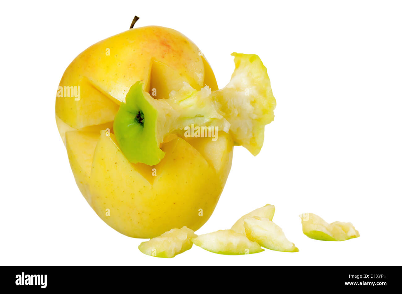 Yellow apple ingest green apple, acquisition concept Stock Photo