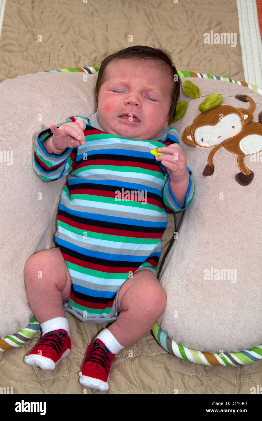 Crying infant boy in Boise, Idaho, USA. MR Stock Photo