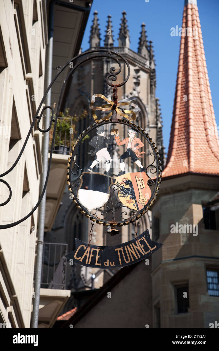 Tunnel Cafe Sign, Fribourg, Switzerland, Europe Stock Photo