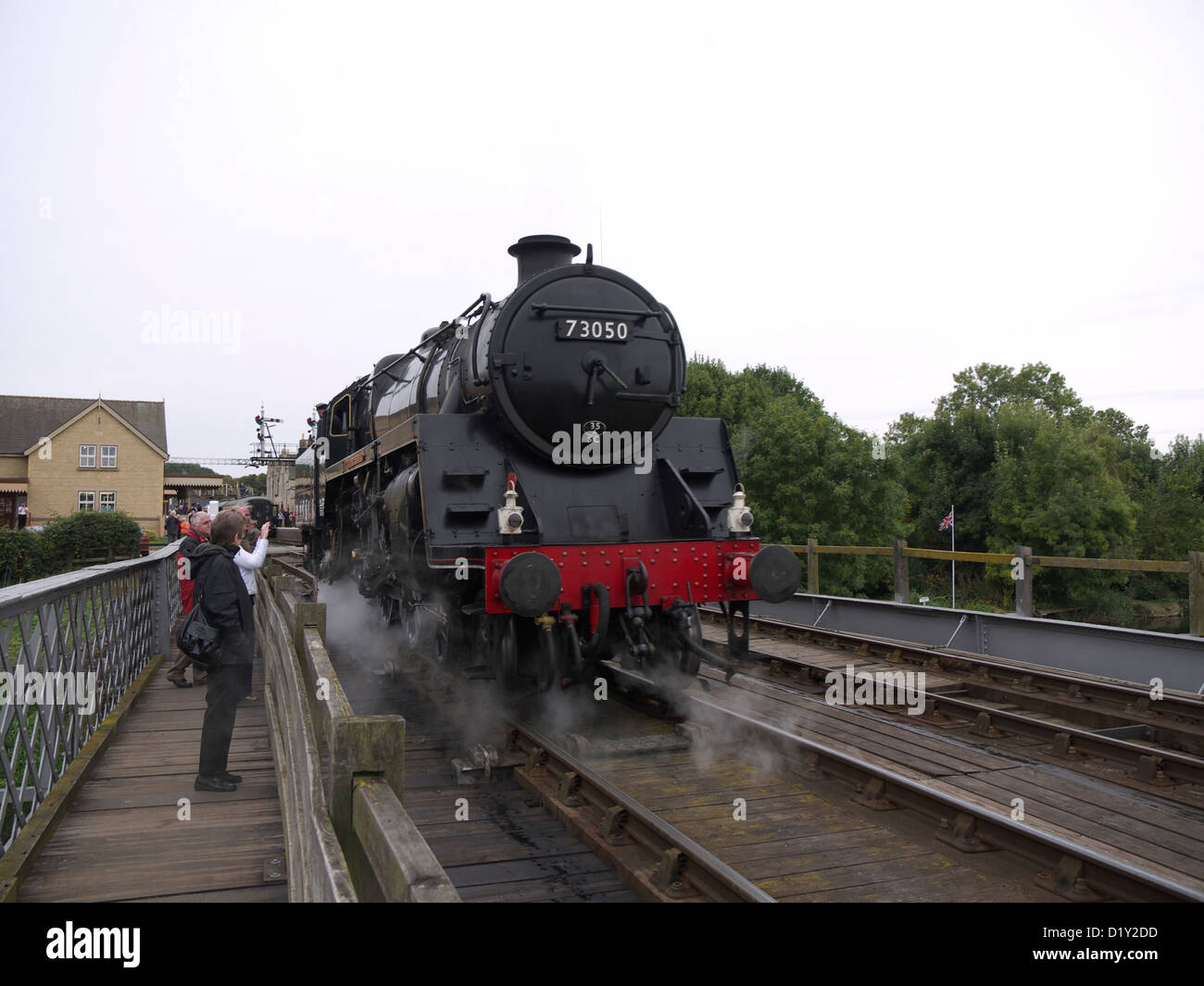 Loco number 73050 on the bridge over the river Nene, Nene valley ...