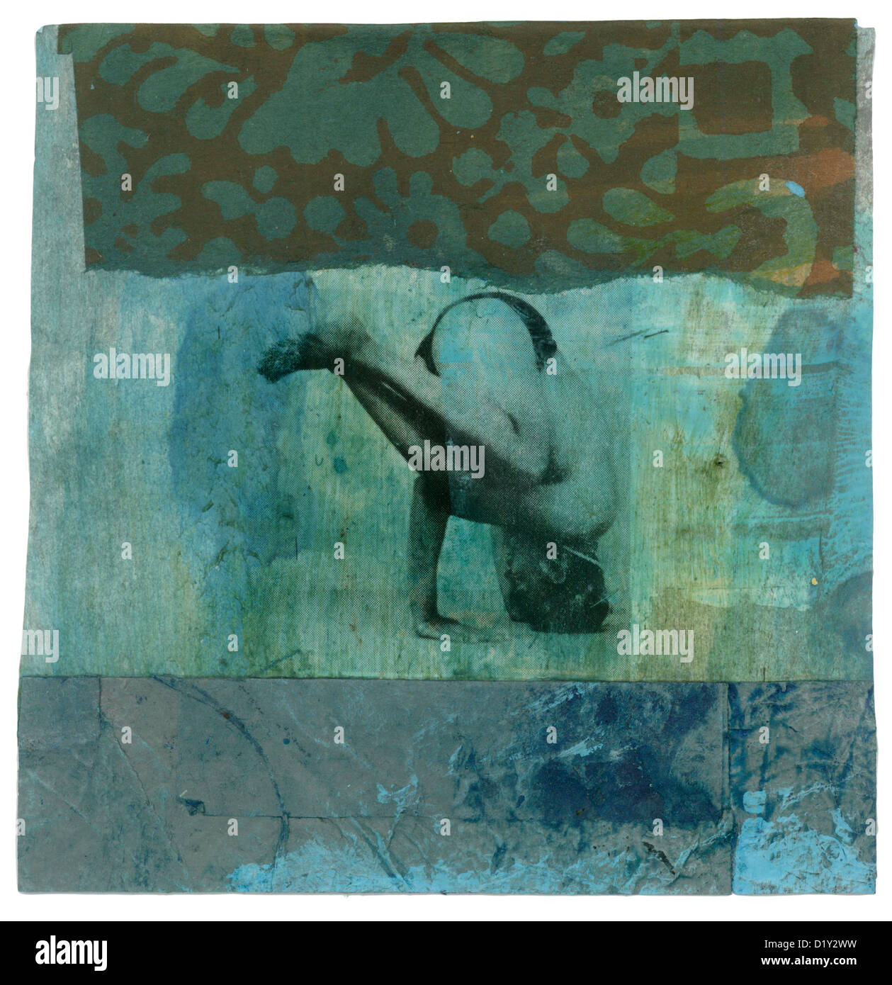 Stained and collaged image from Light on Yoga. Stock Photo