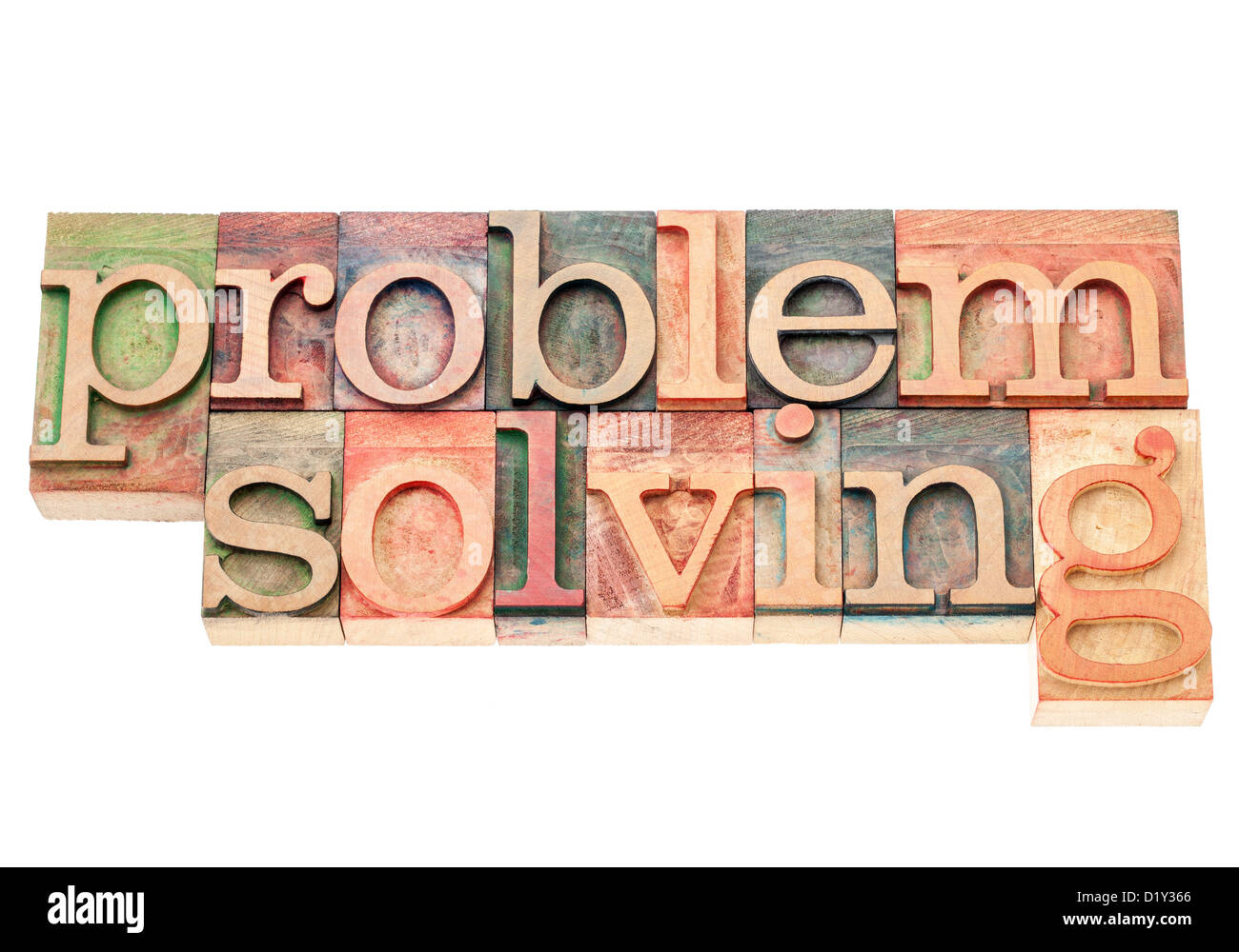 problem solving - isolated words in vintage letterpress wood type printing blocks Stock Photo