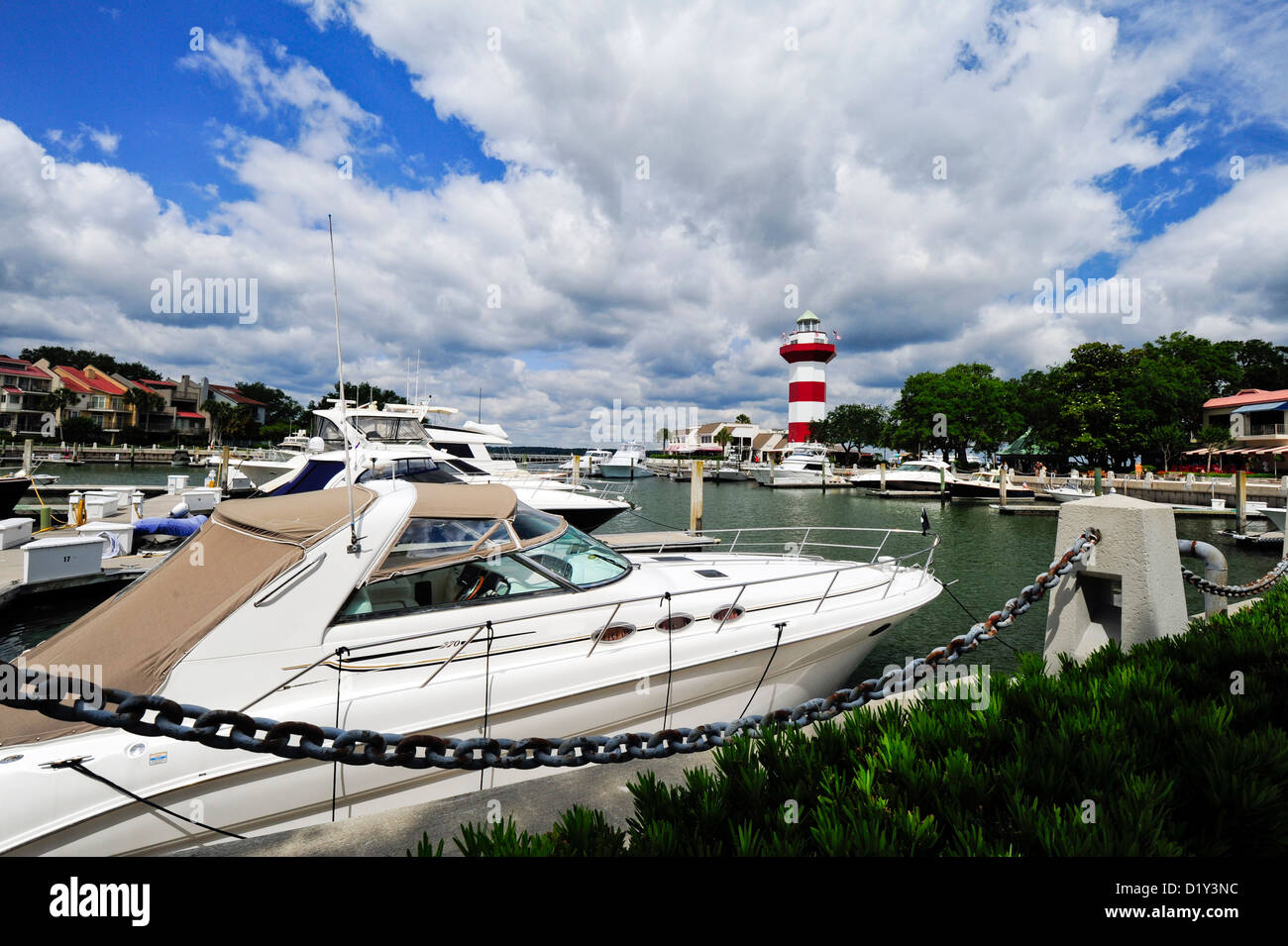 Dramatic clouds move in over Harbour Town Marina on Hilton Head Island, SC. Stock Photo