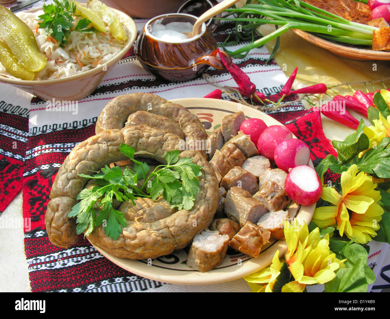 traditional ukrainian food in assortment in festive decorating Stock Photo