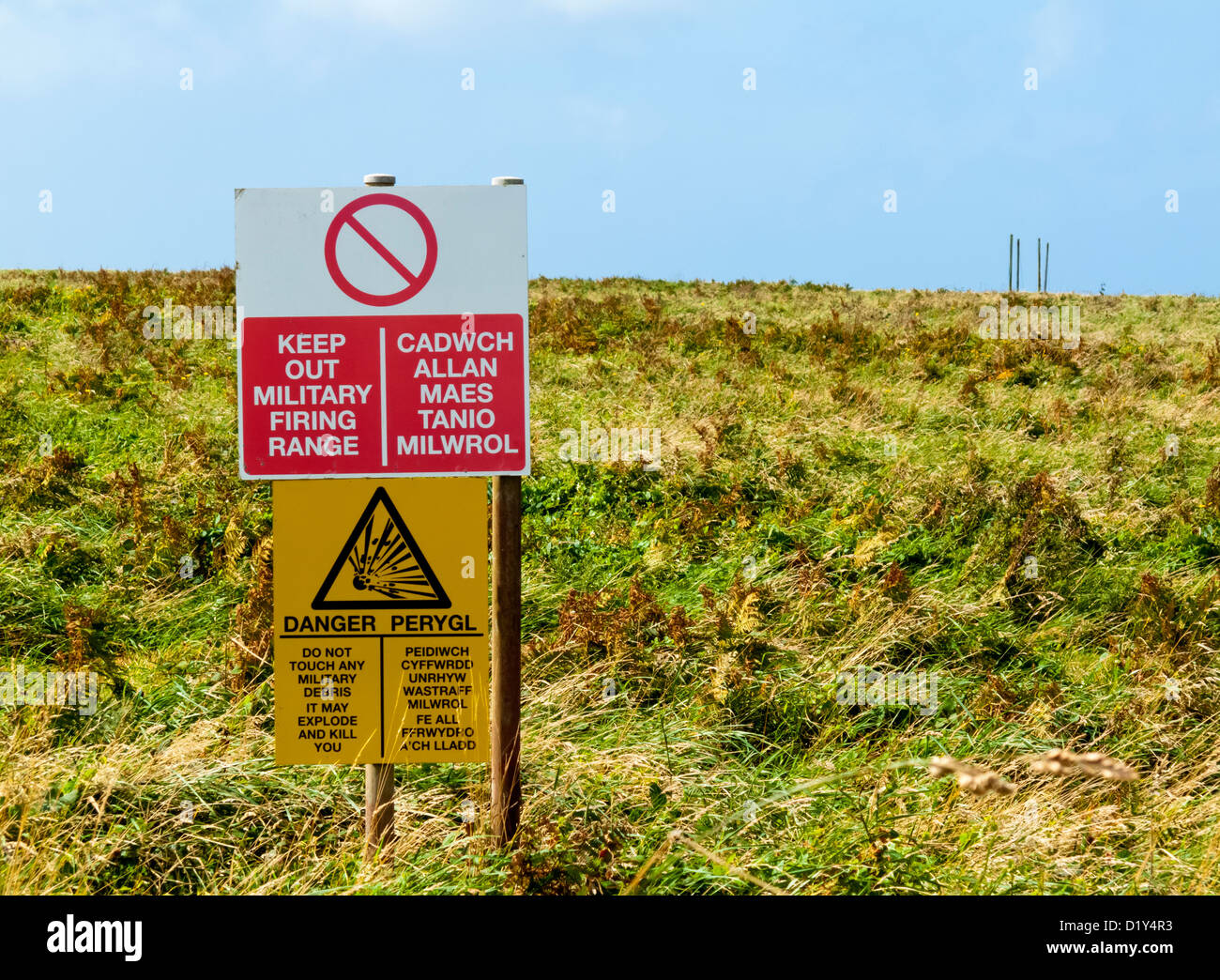 Keep Out Military Firing Range warning sign on MOD army training land ...