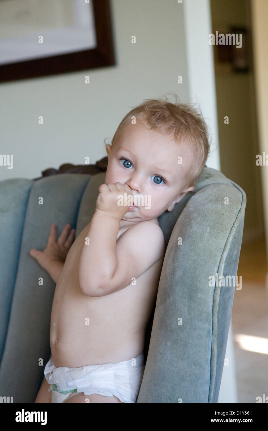 Portrait of a baby girl in a chair Stock Photo