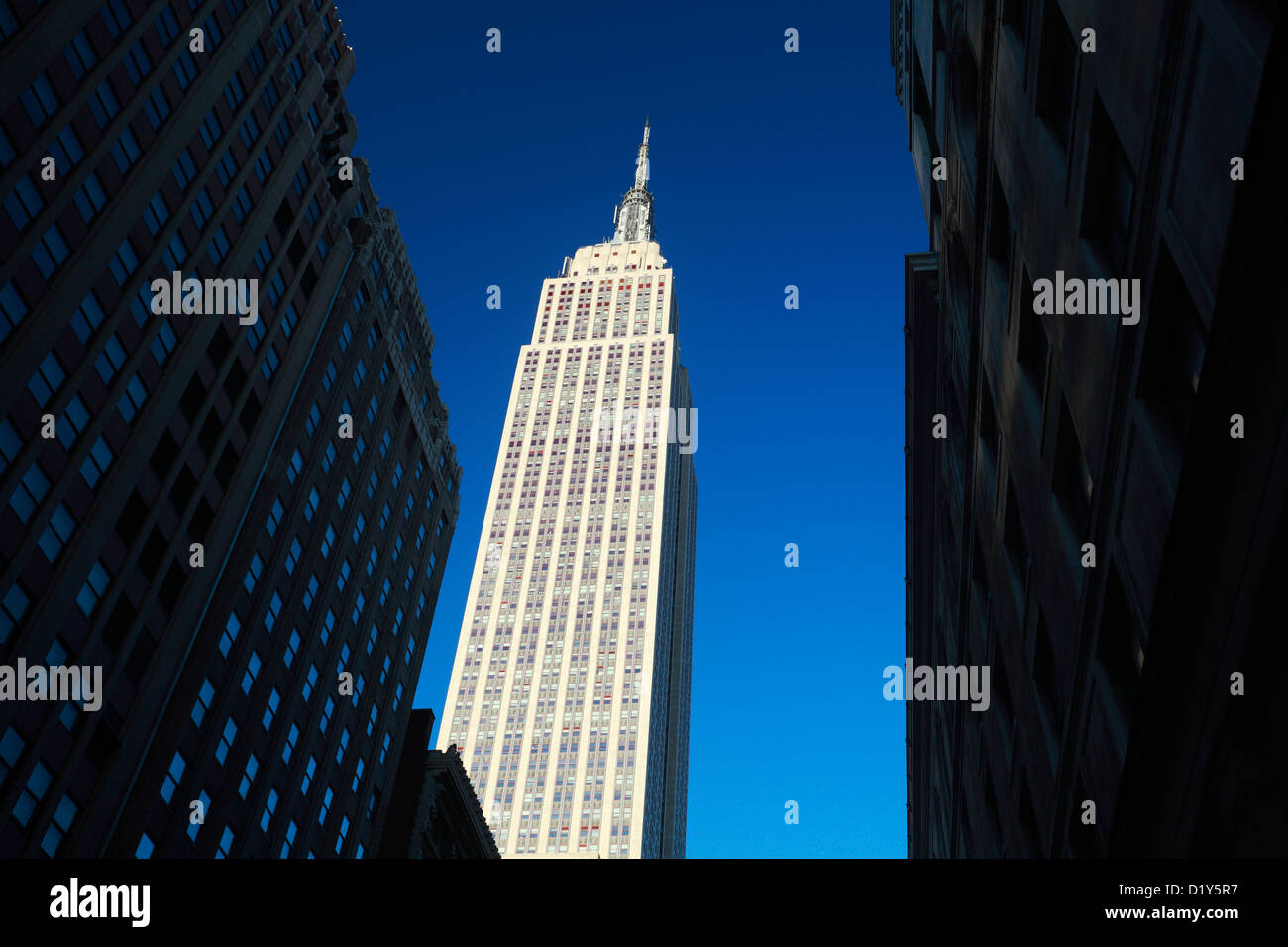 The Empire State Building, in New York City, viewed from street level ...
