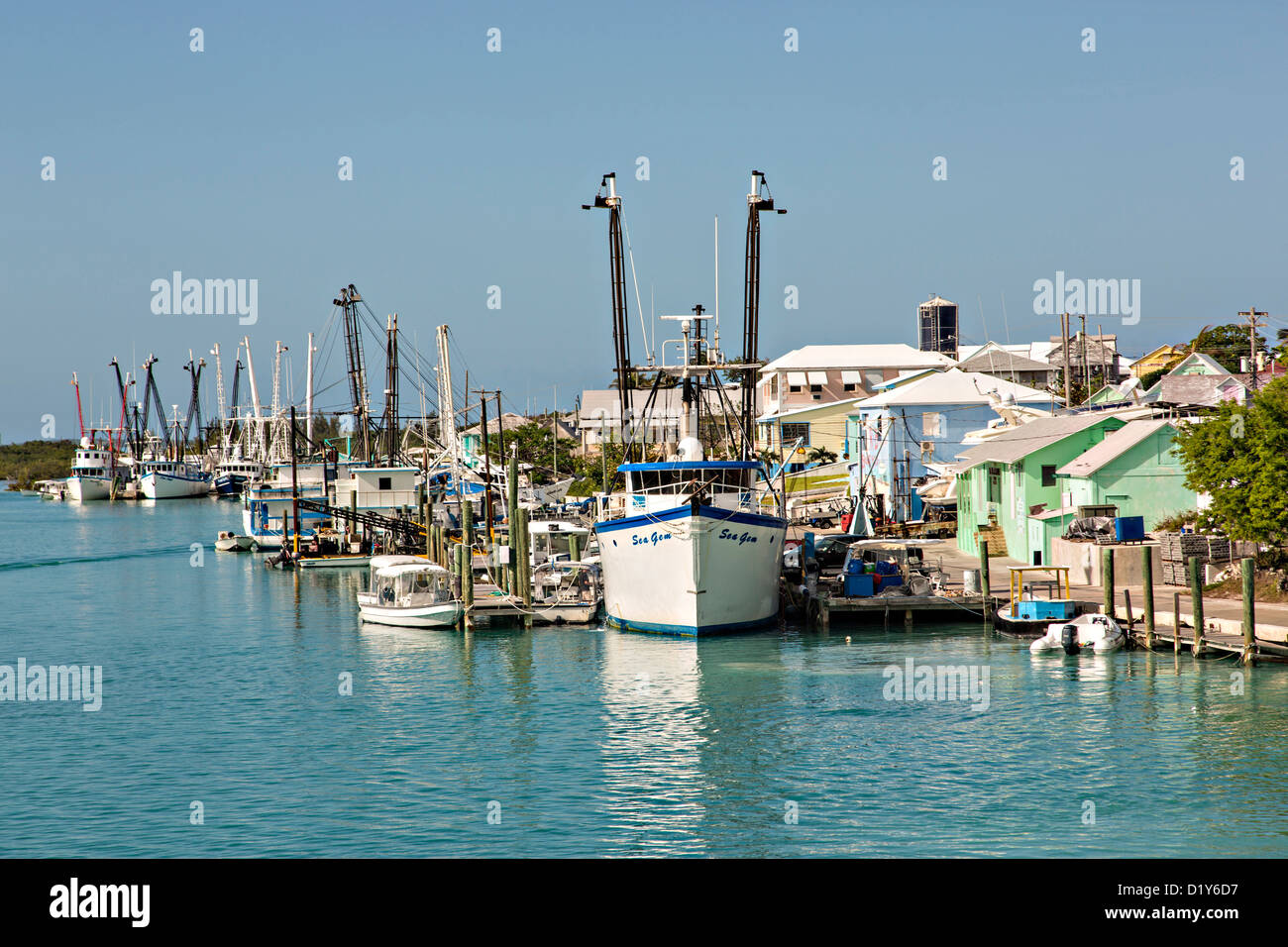 Port at Spanish Wells, St Georges Cay, Eleuthera, The Bahamas. Stock Photo