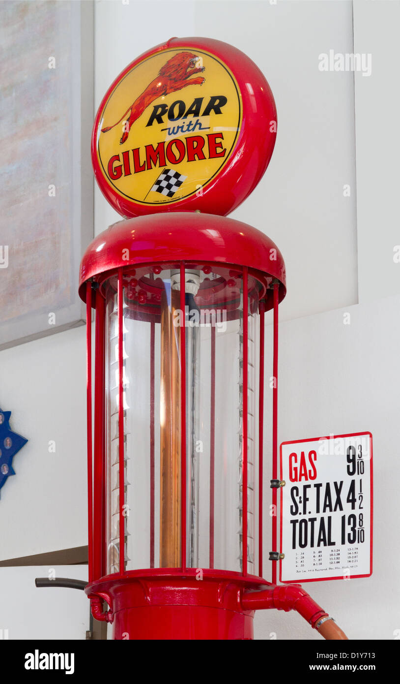 An antique gasoline pump in the lobby of a place of business in Goleta, California. Stock Photo