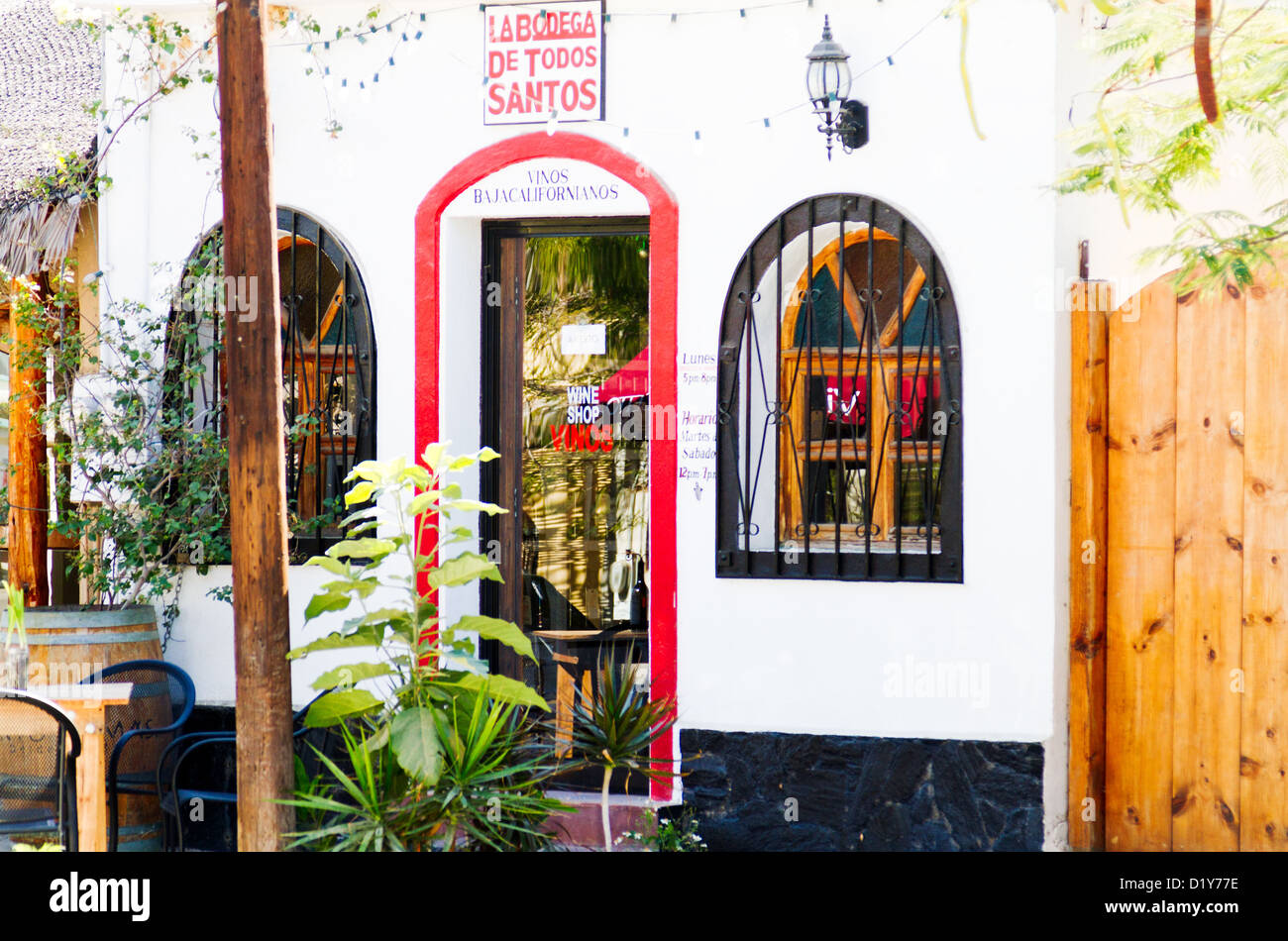 A wine shop featuring Mexican wines in Todos Santos, Baja, Mexico Stock Photo