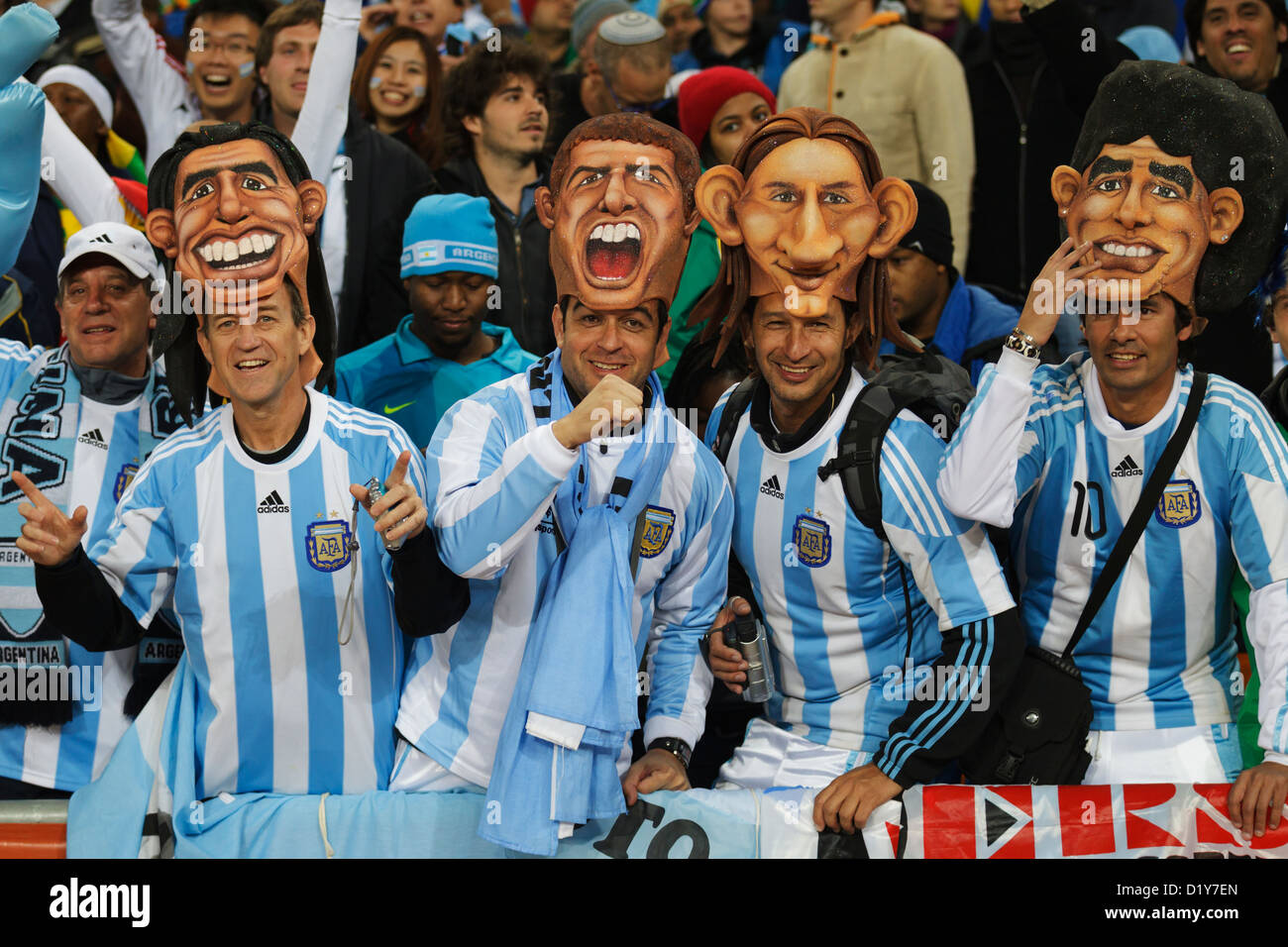 Supporters show their support for Argentina at the FIFA World Cup round of 16 match between Argentina and Mexico. Stock Photo
