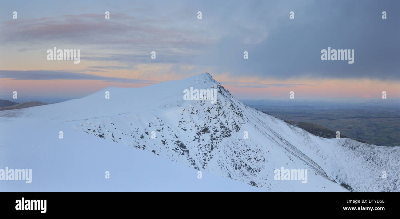 Dusk on the summit ridge of Blencathra in winter in the English Lake District Stock Photo
