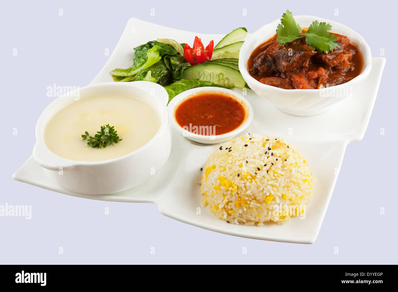 Delicious Beef Stew with soup and rice. With clipping path Stock Photo