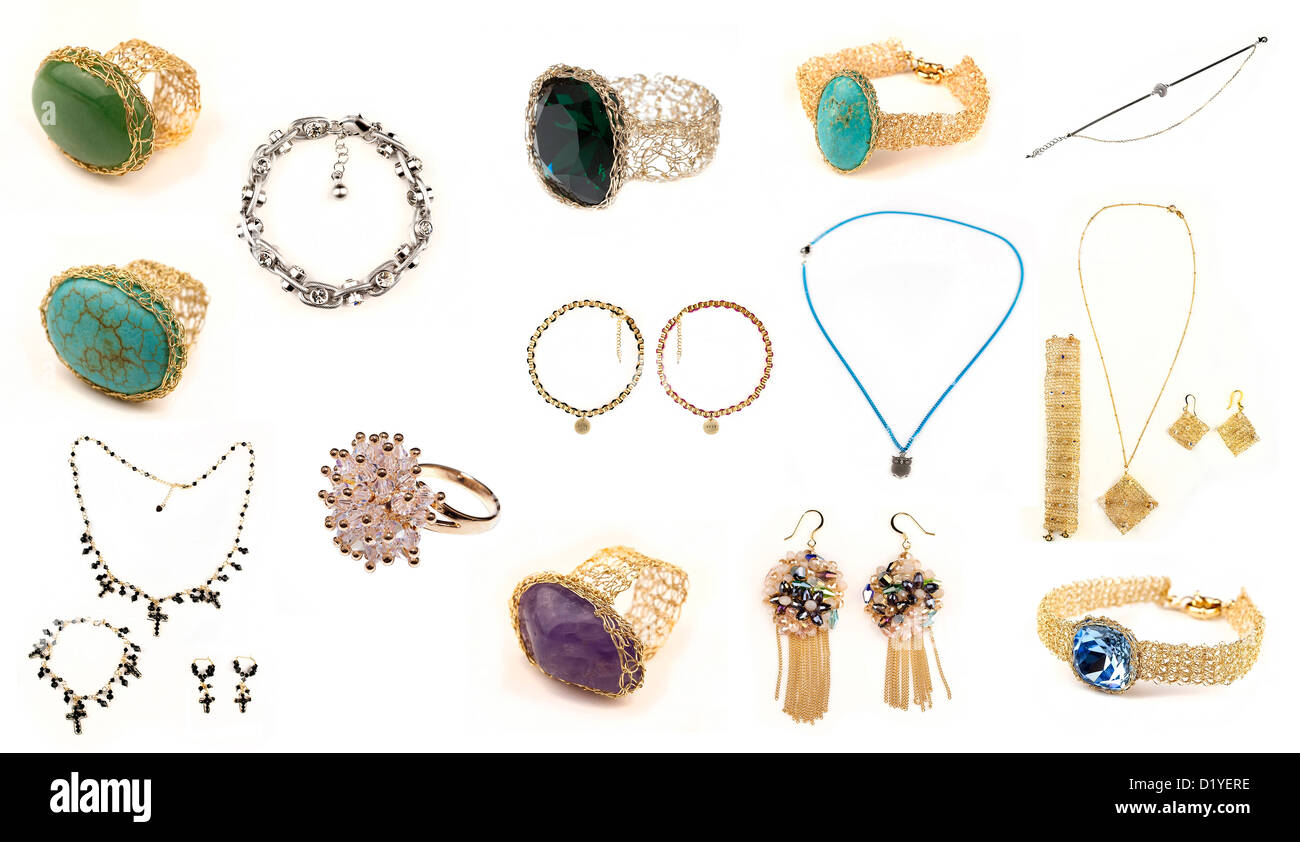 jewellery set isolated on white background Stock Photo Alamy
