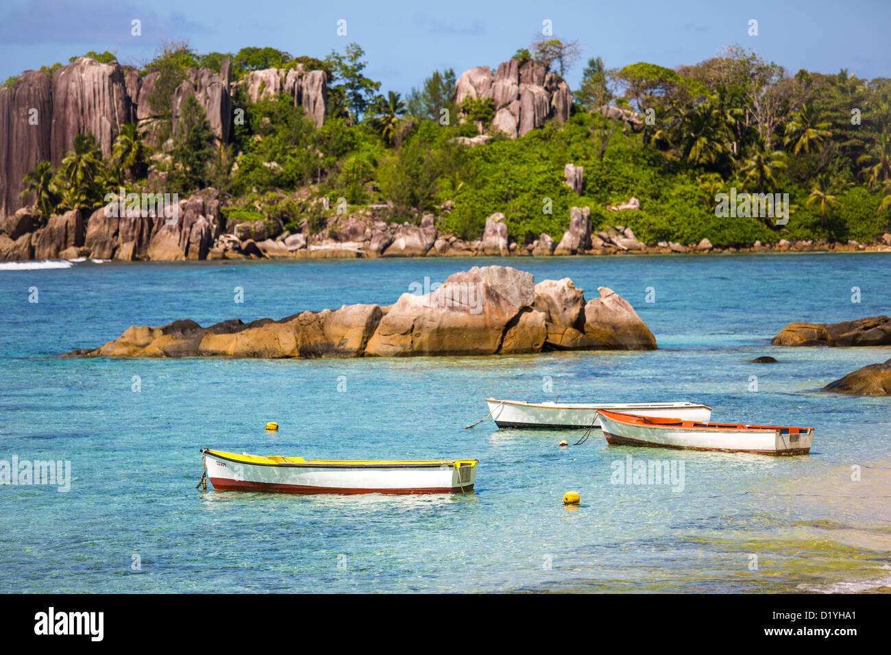 Beach on Mahe Island, Seychelles Stock Photo