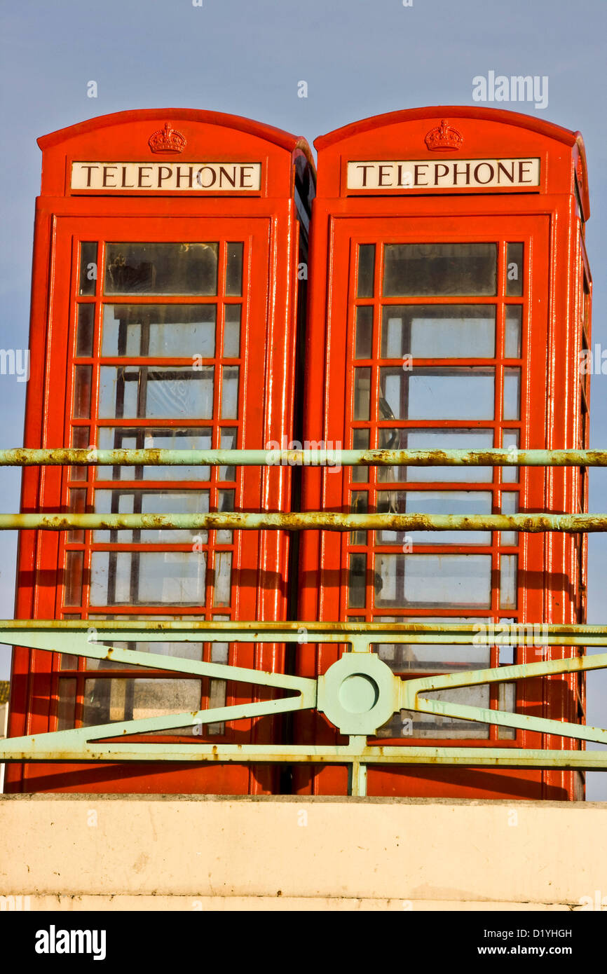 Pair of traditional British red telephone boxes Stock Photo