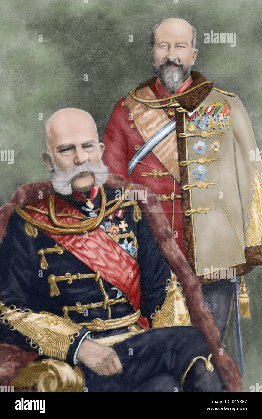 Franz Joseph I of Austria (1830-1916). Emperor of Austria and King of Hungary and Ferdinand I of Austria (1861-1948). Stock Photo