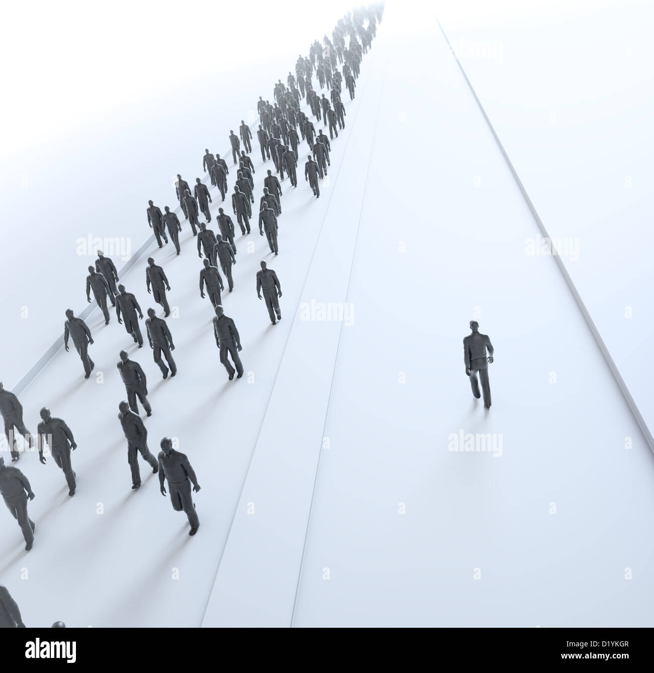 An outlier choosing his own path - tiny people walking in different  directions Stock Photo - Alamy
