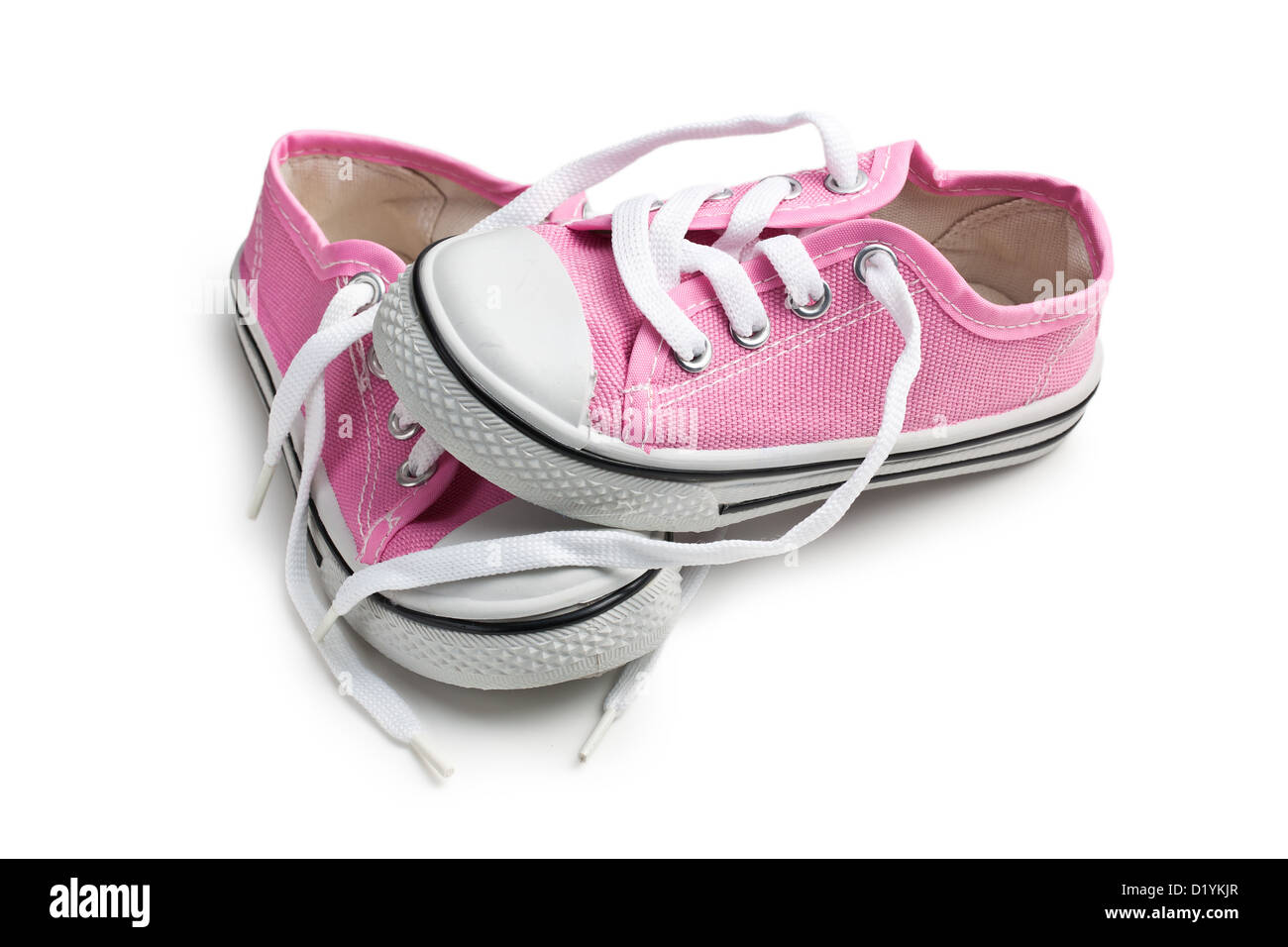 pink baby sneakers on white background Stock Photo Alamy