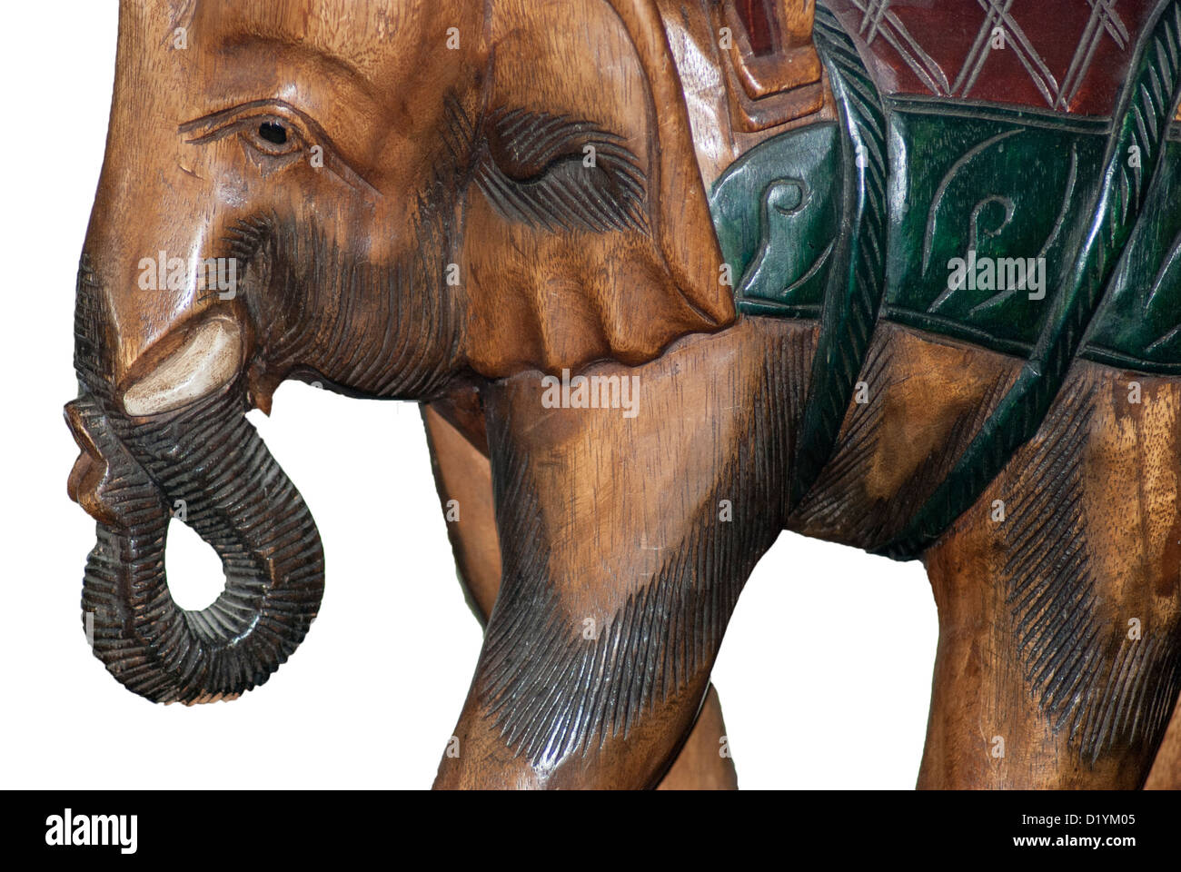 Large wooden carved elephant cut out close up Stock Photo