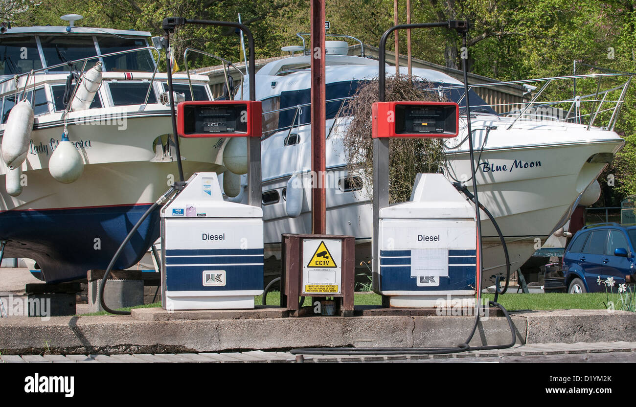 Diesel fuel for boats and craft on the side of the River Medway, Kent, England UK Stock Photo