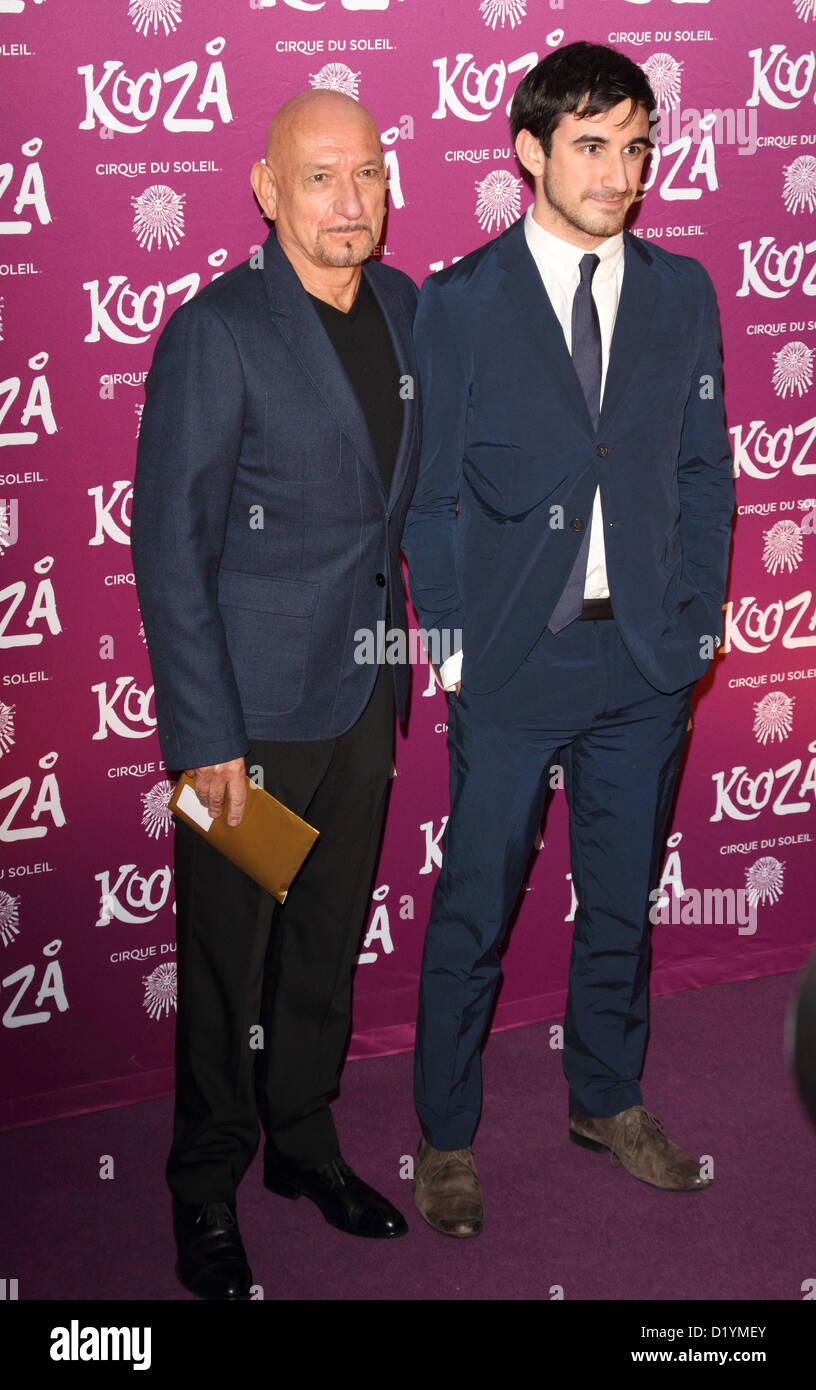 Sir Ben Kingsley and his son Ferdinand at the  VIP Night for Cirque du Soleil's new production, 'Kooza' at the Royal Albert Hall, London - January 8th 2013  Photo by Keith Mayhew Stock Photo
