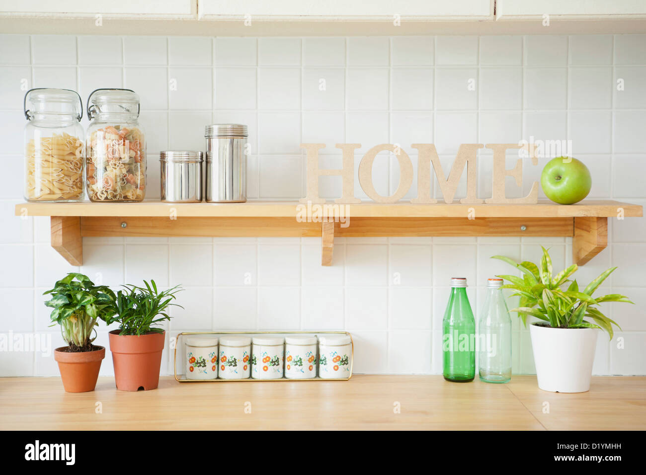 kitchen shelves with home letters Stock Photo Alamy