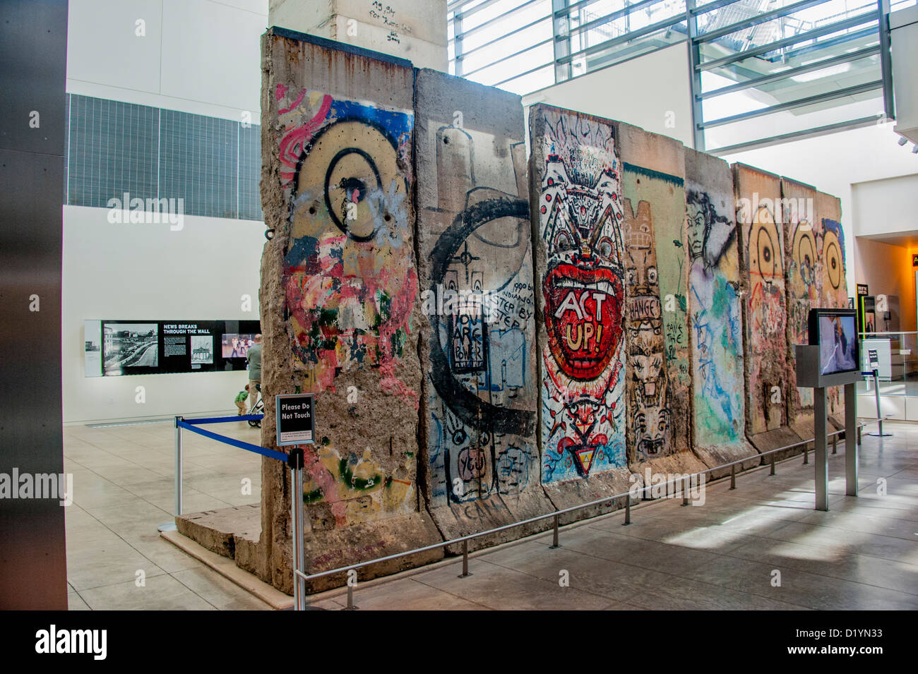 Parts of the Berlin Wall on show at the media museum The Newseum in Washington DC USA Stock Photo