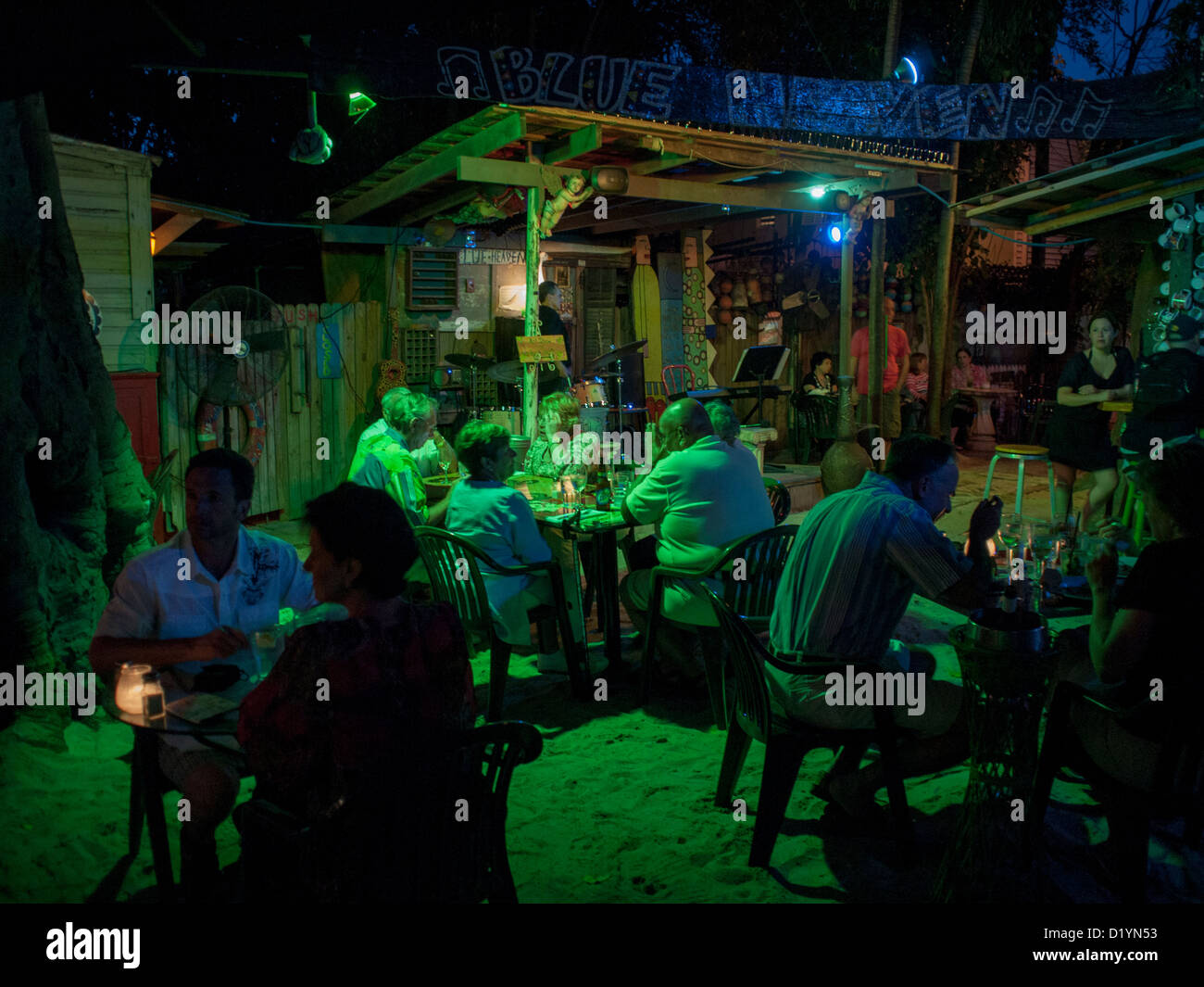 Very popular outdoor restaurant Blue Heaven in Key West Florida USA Stock Photo