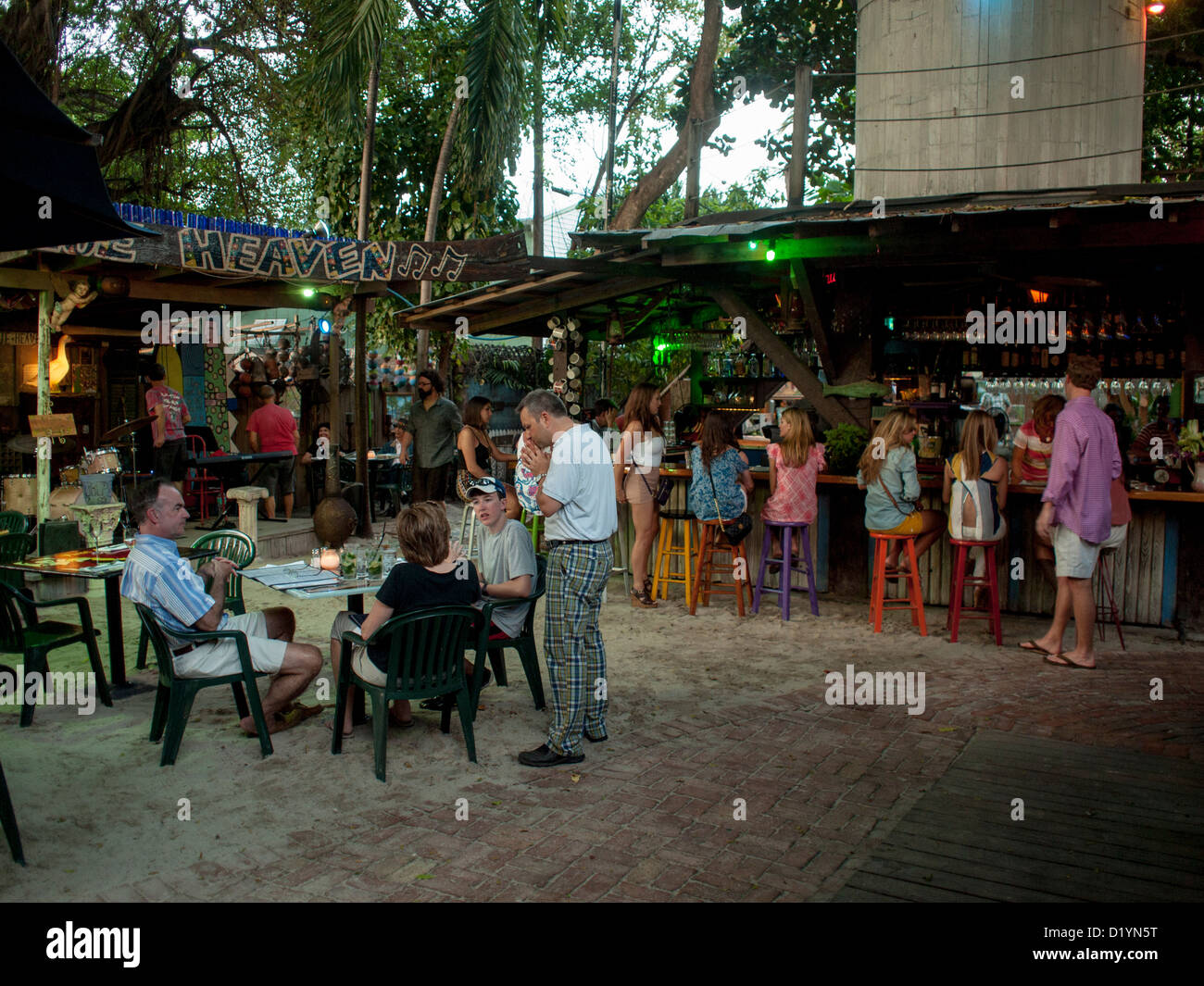 Very popular outdoor restaurant Blue Heaven in Key West Florida USA Stock Photo