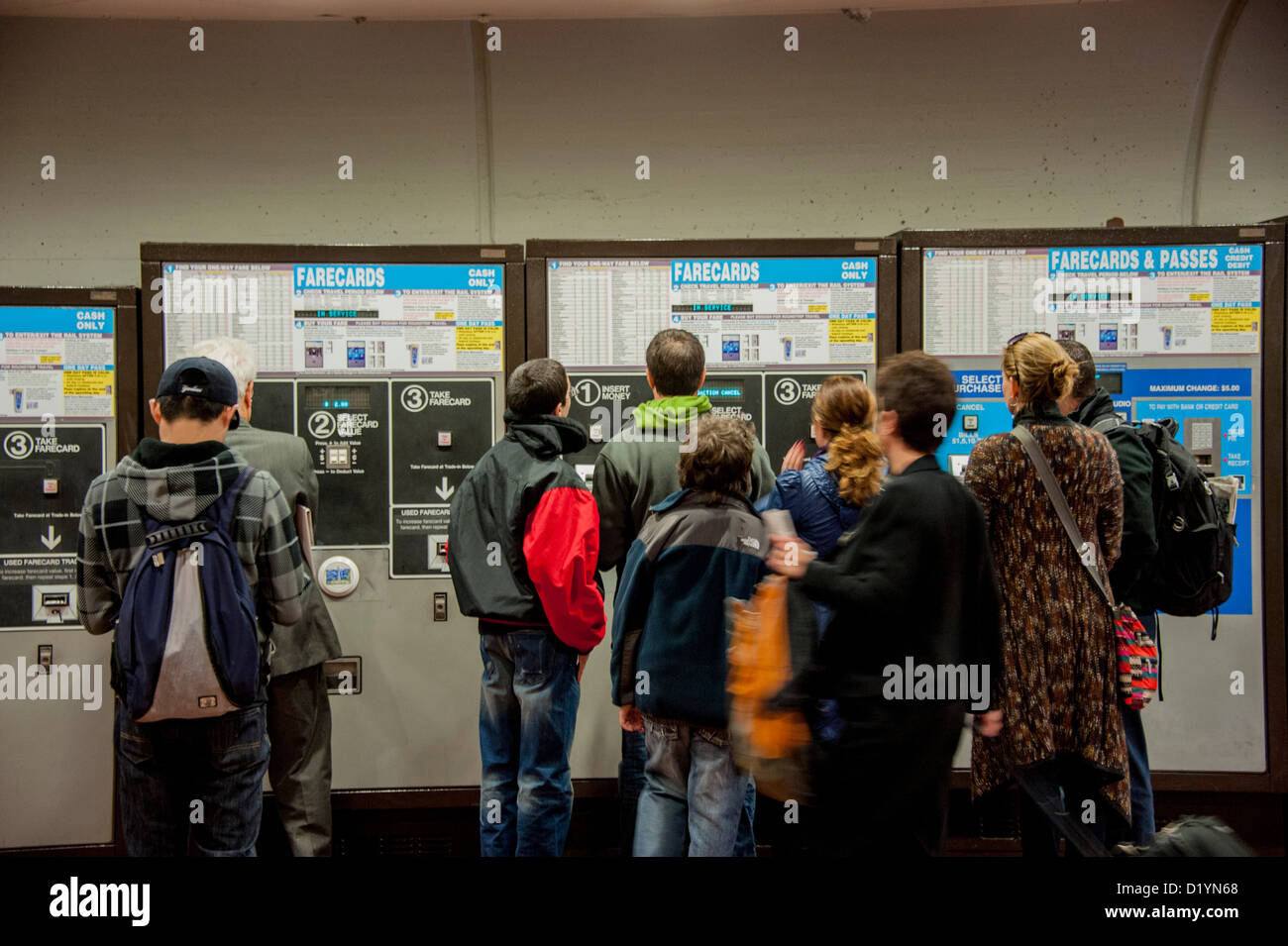 Passengers line up at the Washington DC subway ticket machines Stock Photo