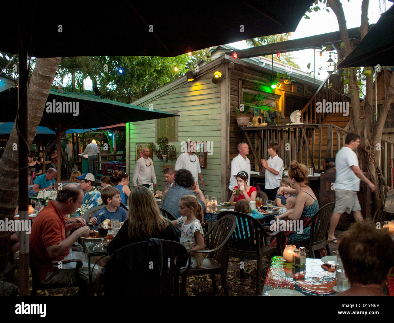 Very popular outdoor restaurant Blue Heaven in Key West Florida USA Stock Photo